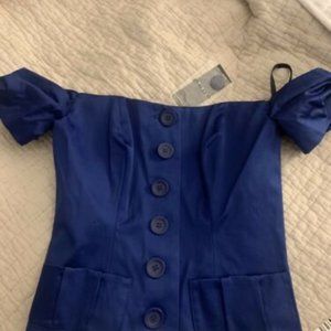 BEBE Off Shoulder Blue Bow Sleeve Peplum Top 00